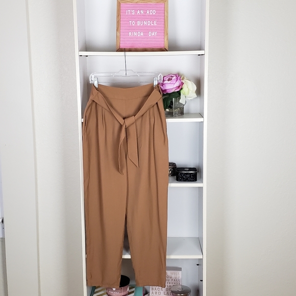 Leith Pants - Leith Brown Self Tie Front Pants SZ L